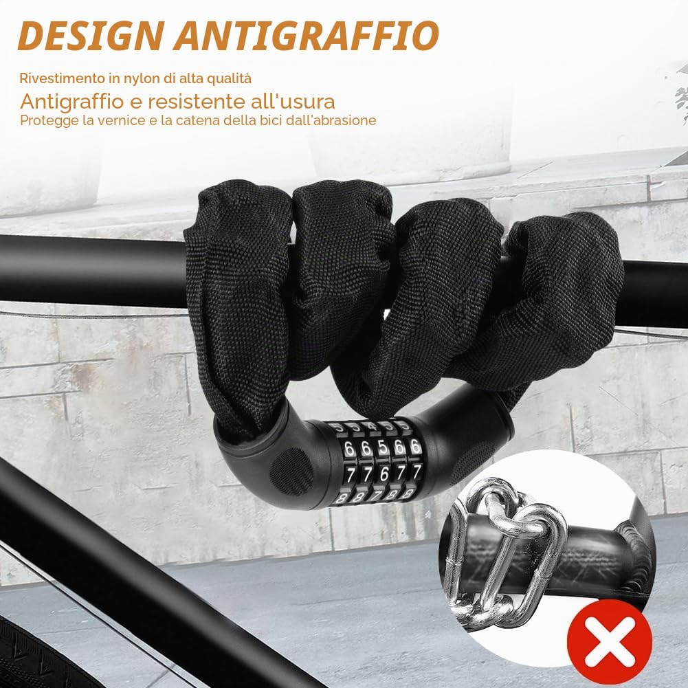 Ainiv Lucchetto Bici Catena, Antifurto a Combinazione a 5 Cifre, Lucchetto Bici Antifurto, Alta Qualità Antifurto Moto per Varie Bicicletta, Moto, E-Bike, MTB,Scooter (100cm)