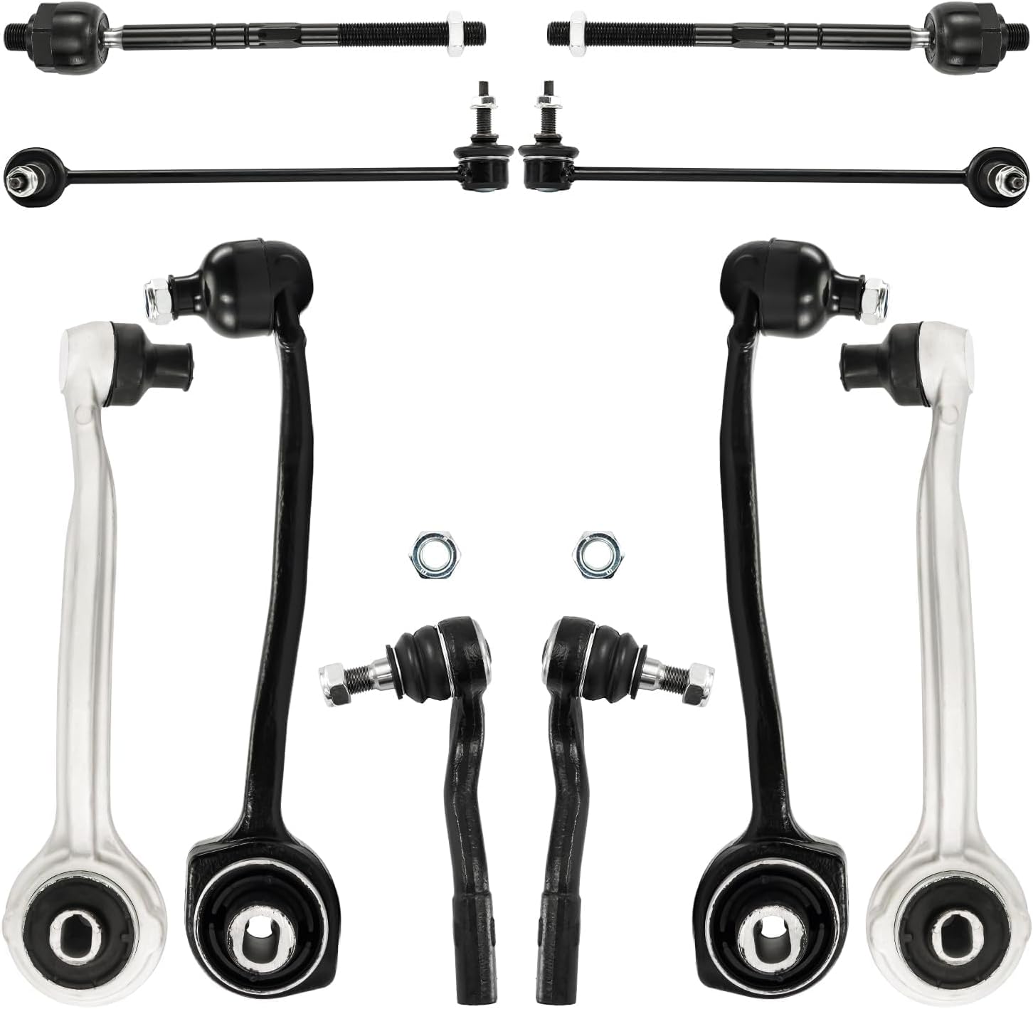Torchbeam 10pcs Front Suspension Kit, Upper Lower Control Arm Inner Outer Tie Rod End Sway Bar Link for C230 CLK350 C240 CLK320 C320 CLK500 CLK550 C280 C350 CLK55 AMG C32 AMG, Replace for K620086