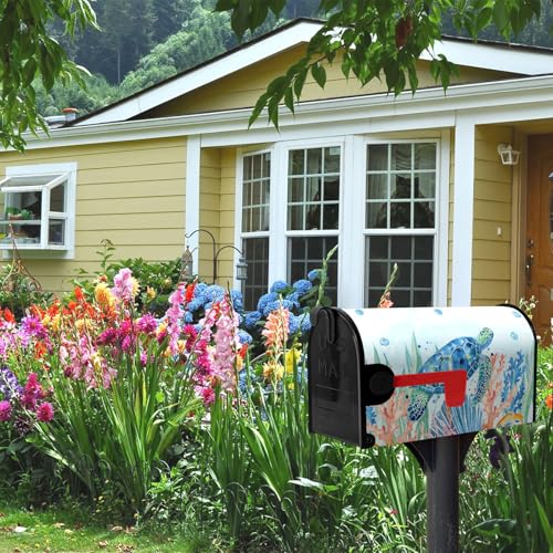 Dacawin Sea Turtle Magnetic Mailbox Covers Summer Beach Mailbox Cover Standard Size 21 x 18 Inch Ocean Coral Nautical Post Letter Box Wraps Decor for Garden Outdoor by Dacawin - Used condition - Image 3