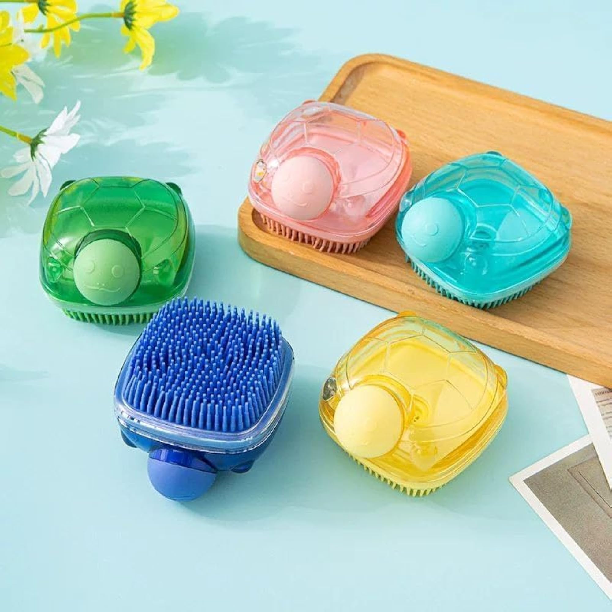 Transparent Turtle Silicone Bath Brush with Shampoo Dispenser