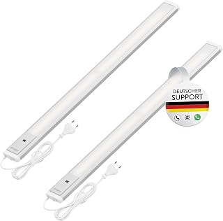 Oktaplex 2er Set Riva LED Unterbaulampe Küche 57,5cm flach mit Sensor | 690lm Dimmbar Warmweiß 3000K Unterbauleuchte 10W Küchenlicht silber