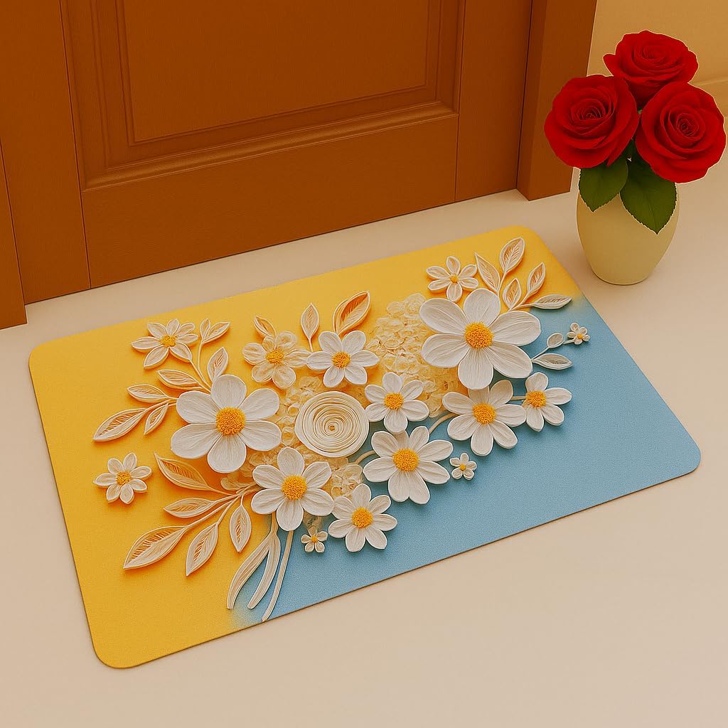 3D Floral Rubber Mat! Featuring an Elegant Raised Flower Design (Sea Green, 23.6 Inch x 35.4 Inch, Floral)