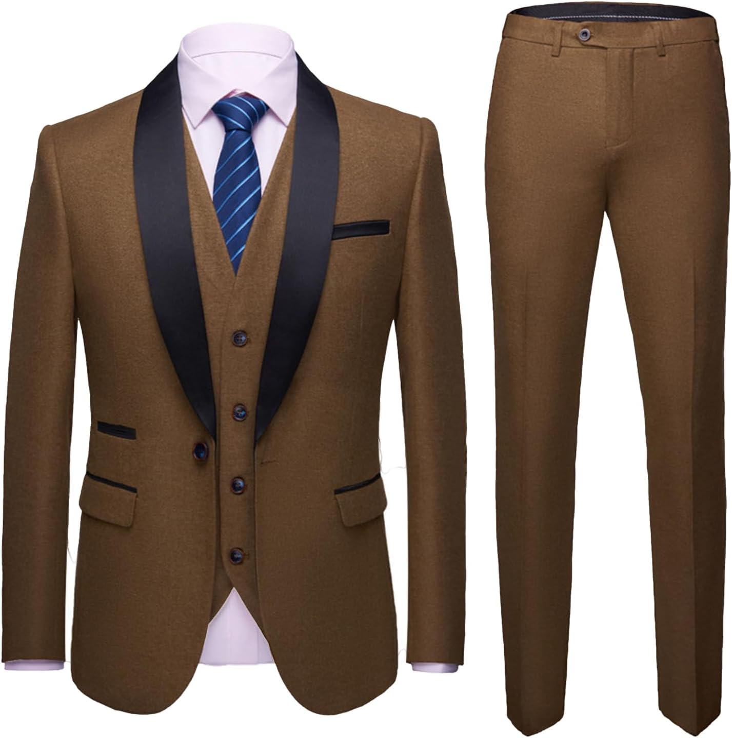 Men's Shawl Lapel Single Button Tuxedo Set Jacket Vest Pants Set for Prom Tuxedo Suit Regular Fit 3 Piece