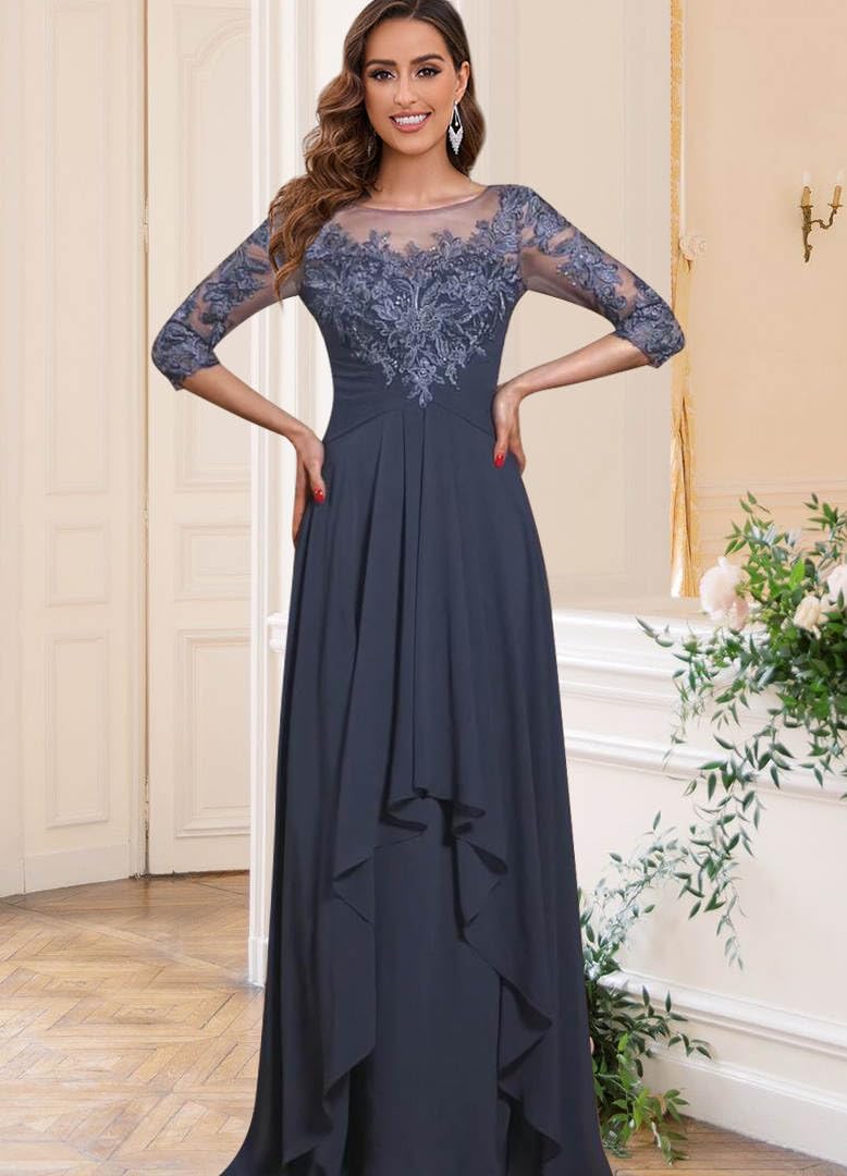 Fu Jiang Short Sleeve Lace Applique Mother of The Bride Dresses for Wedding Long Chiffon Formal Evening Dresses - Image 3