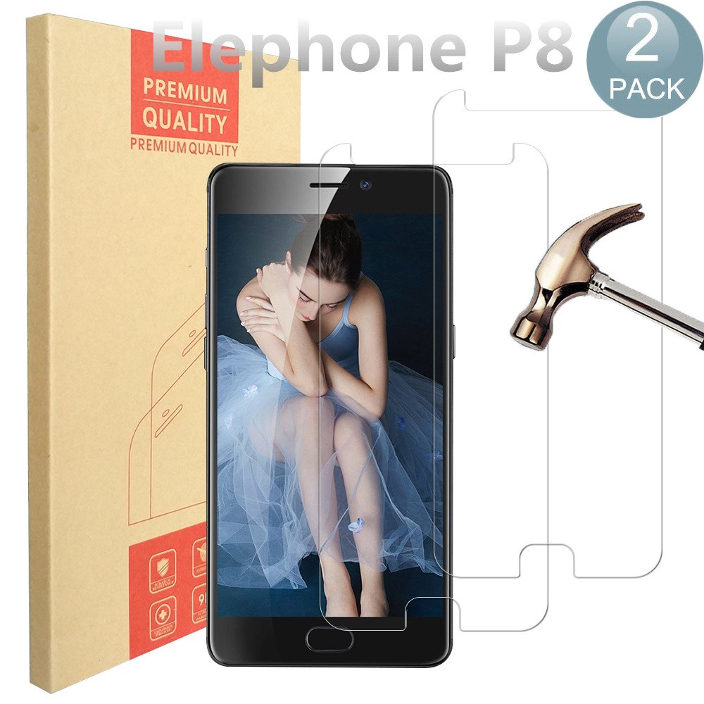 PULEN [2 Pack] Elephone P8 Screen Protector, Premium Quality Tempered Glass Protective Film 0.33mm Anti-Bubble Shield 9H Hardness Clear Scratch Resist Bubble-free Anti-Fingerprint for Elephone P8