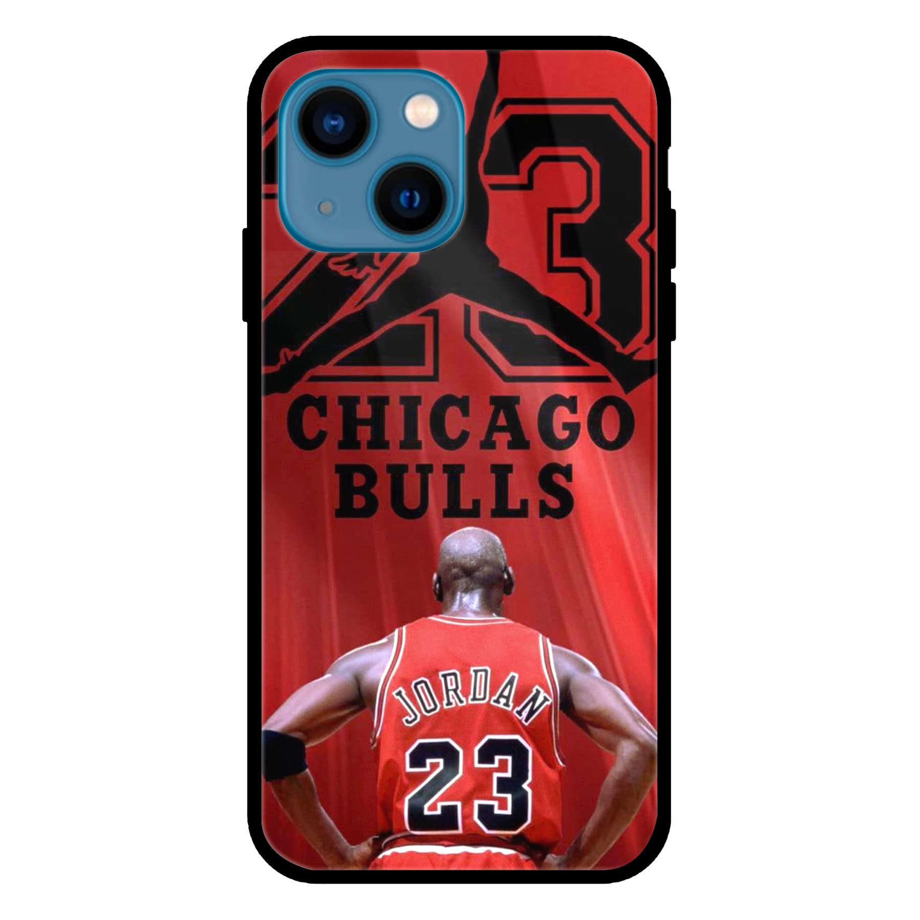 iPhone 13 Glass Back Case with Side Grip Cover (Chicago Bullss Jordan)