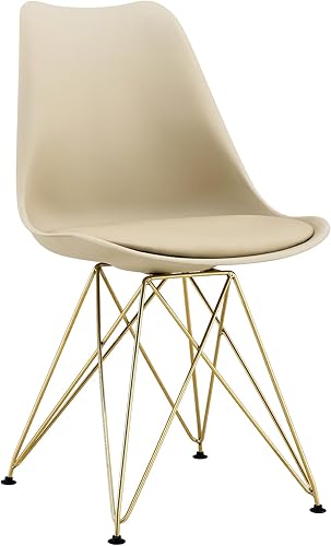 4 sillas modernas con asiento de salón de PU beige y patas de acero dorado para uso en la oficina en casa, de 4, diseño de sala de estar y reunión