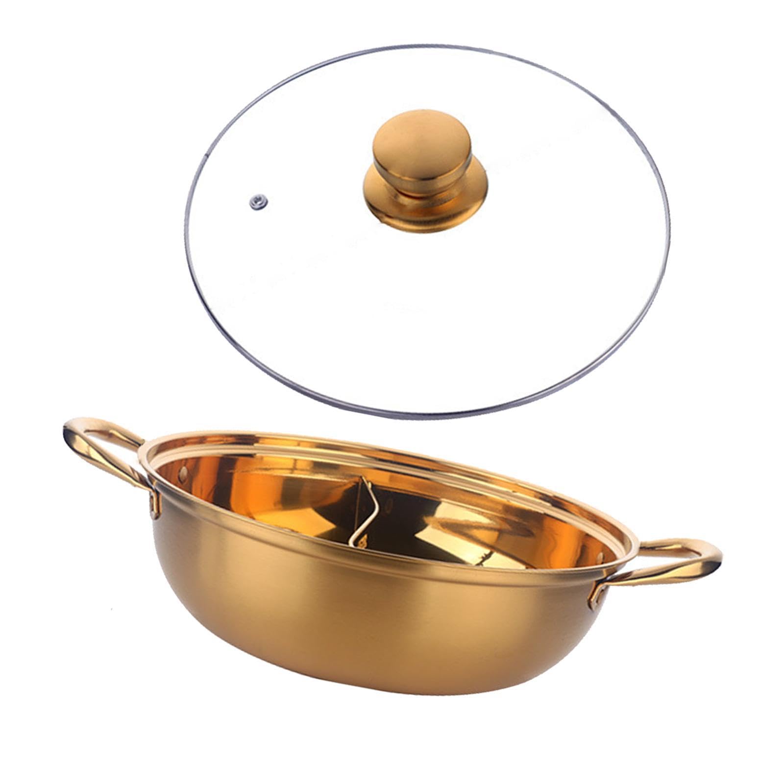 Bothyi Divided Hot Pot Stainless Steel Hot Pot Thickened Mandarin Duck Pot Shabu Shabu Hot Pot Multifunctional Divider Pot for Party, gold