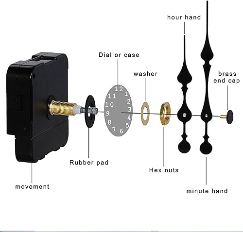 Miniatura 5 de Movimiento de reloj de cuarzo con gancho de alto par de torsión de eje largo, 1.220 in con 2 manecillas, kit de reloj de pared de reparación de
