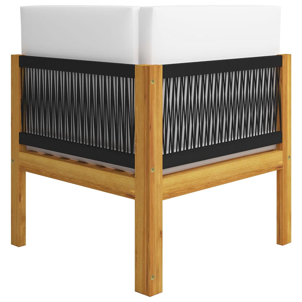 Banco de madera de acacia con cojín, banco de jardín de 2 plazas con respaldo trenzado, madera de acacia maciza engrasada, acolchado grueso, cojín extraíble para asiento y respaldo, diseño