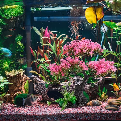 Plastic Aquarium Plants for Fish Tank Realistic Cherry Blossom Tree & Green Water Grass - Image 2