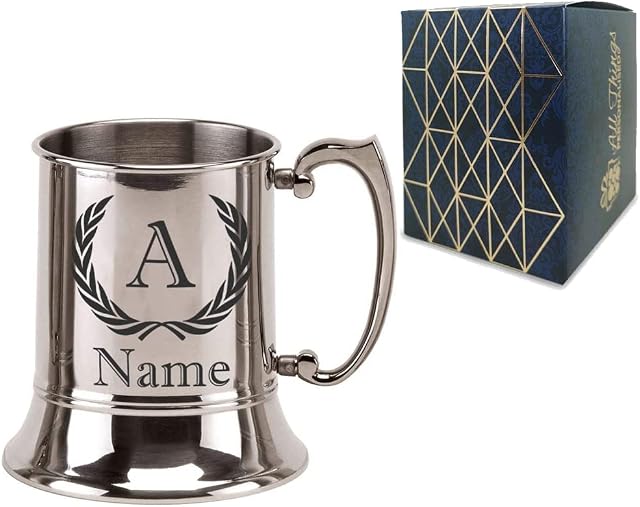 Personalised Engraved Novelty Stainless Steel Tankard, Personalise with Any Name and Initial, Perfect for Birthdays and Christmas