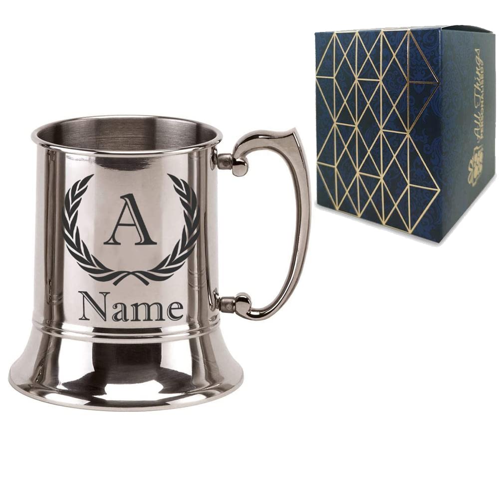 Personalised Engraved Novelty Stainless Steel Tankard, Personalise with Any Name and Initial, Perfect for Birthdays and Christmas