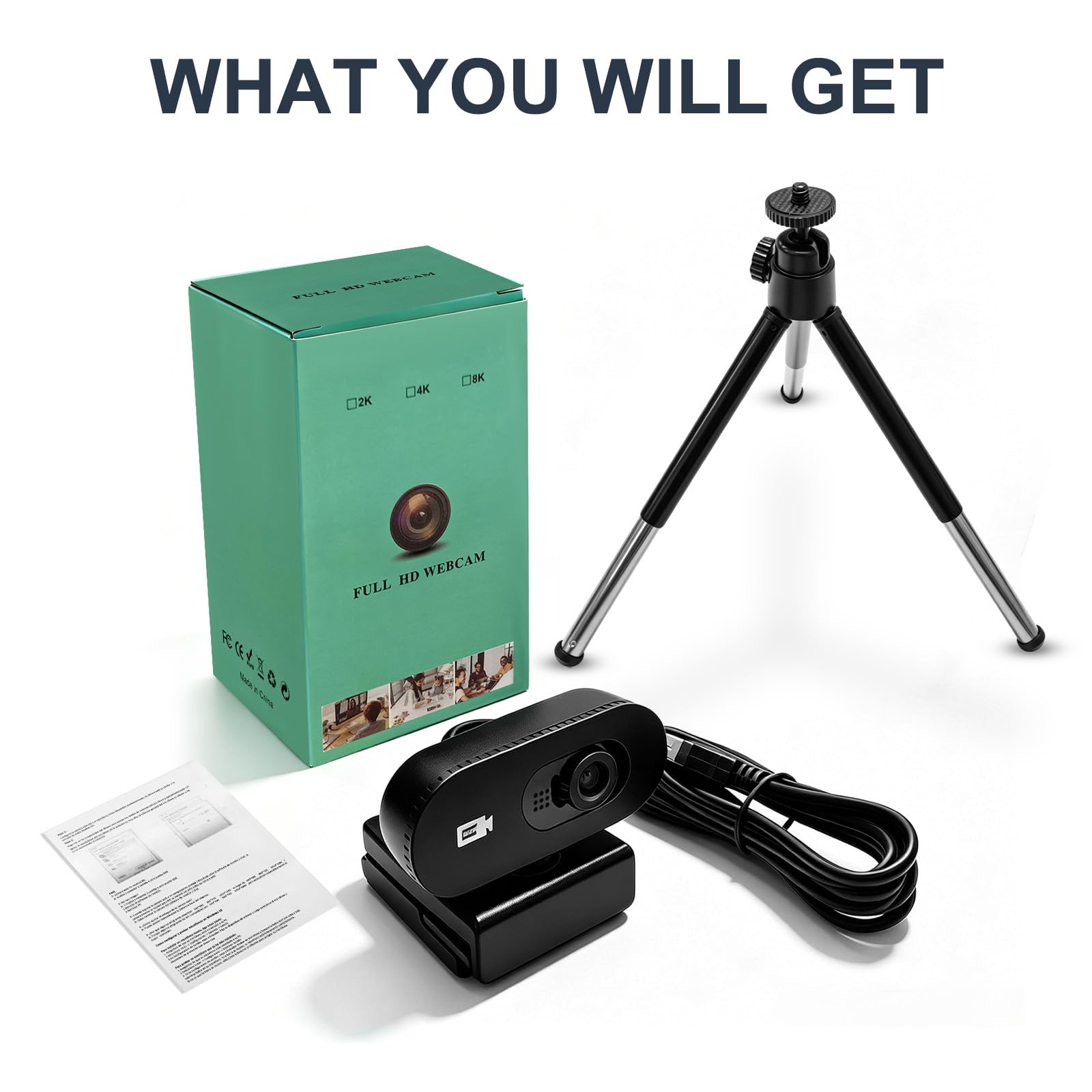 Webcam 1080P Full HD con Microfono, Auto Focus e Copertura Privacy, Fotocamera PC USB Plug & Play, Angolo di visualizzazione 75°, per Linux, Win10/8/7, Mac, Streaming