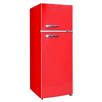 Frigidaire Retro Top Mount Upright Fridge-Freezer Combo, Apartment Size Fridge with Freezer 7.5 cu. ft. capacity - 23.2" D x 21.5" W x 55.5" H (Red)