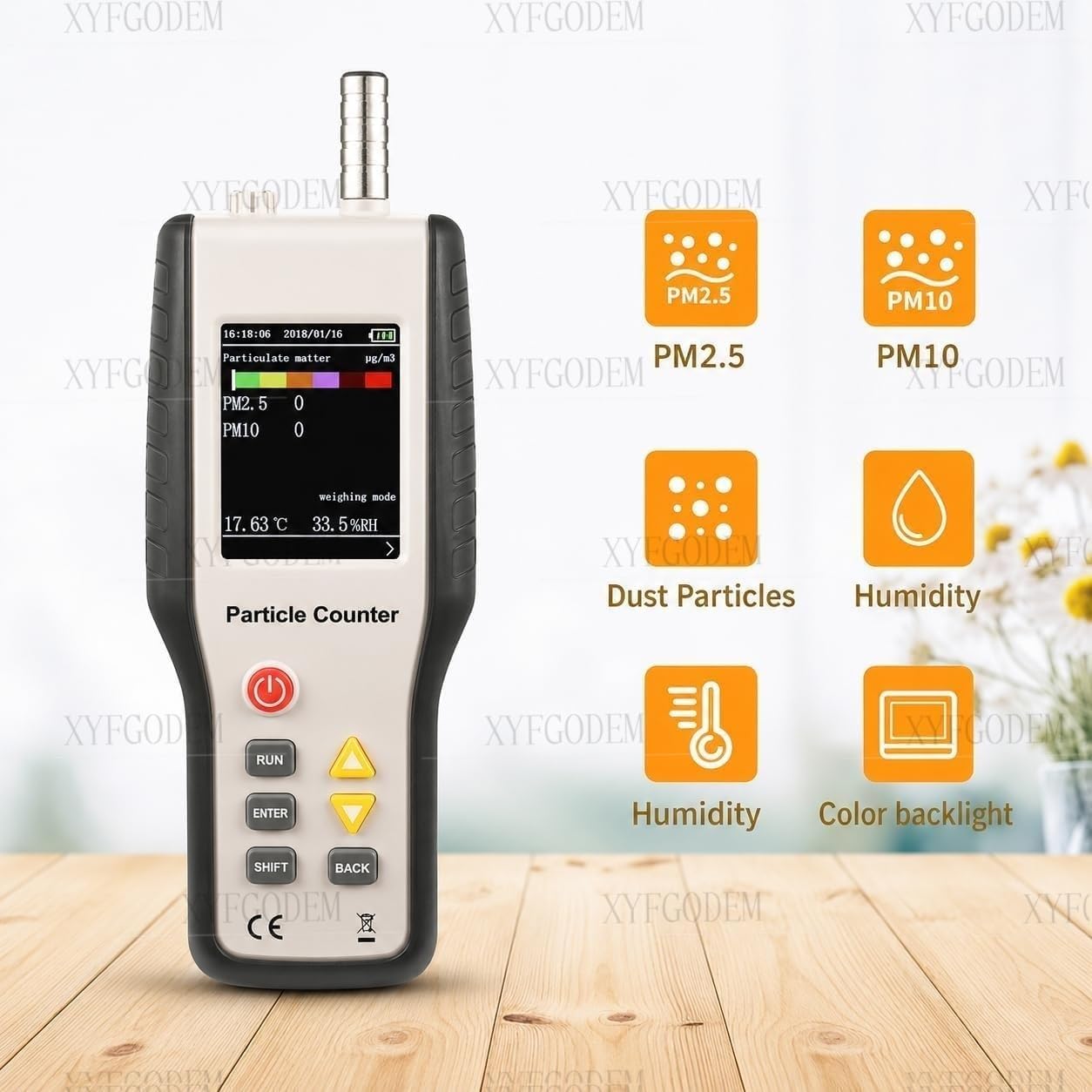 Partikeldetektor PM2.5 HT-9600, Staubzähler mit LCD-Display, 7,1 cm (2,8 Zoll), Luftqualitätsmesser für die Überwachung von 0,3-2 Mikron, Temperatur und Luftfeuchtigkeit