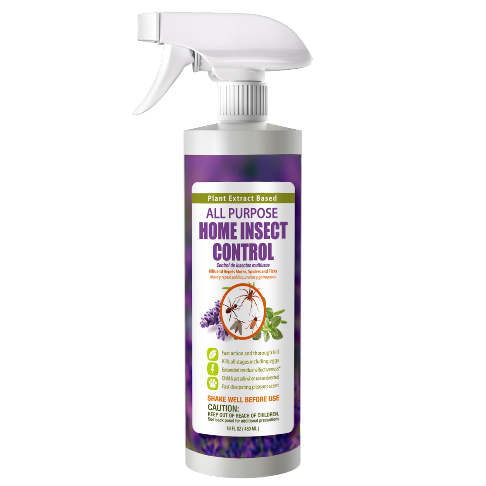 EcoVengerby EcoRaider All Purpose Insect Control 16 oz, Fleas, Fruit Flies, Gnats, Moths, Roaches, Spiders, Fast Kill, Lasting Prevention, Kill Eggs, Plant Extract Based & Non-Toxic, Child & Pet Safe