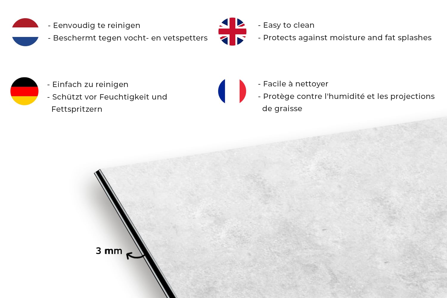 KitchenYeah® Spritzschutzplatte Für Die Küchenwand - Marmoroptik Grau, 60x40 Cm, Aluminium, Einfach Zu Reinigen & Ohne Bohren