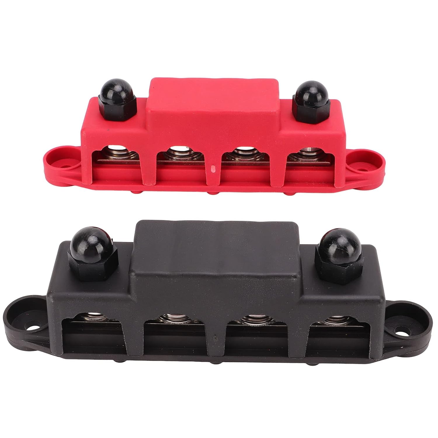 Dioche Stud Battery Junction 2pcs Red 4 Stud Power Distribution Block Marine Bus Bar with Cover for Car RV Yacht – Battery Junction Box for Optimal Wiring Organization (3/8in)