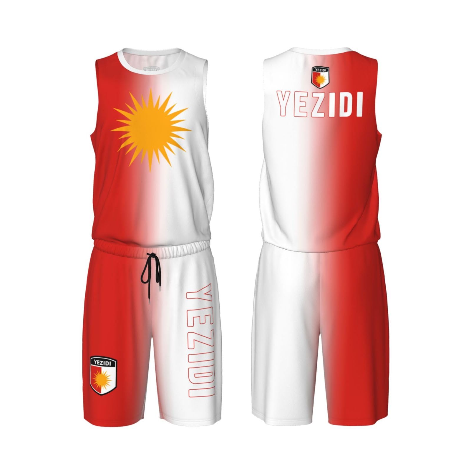 DABOYOZHZH Yezidi Flag Basketball Uniform Suit for Men Team Training Athletic Gradient Jersey