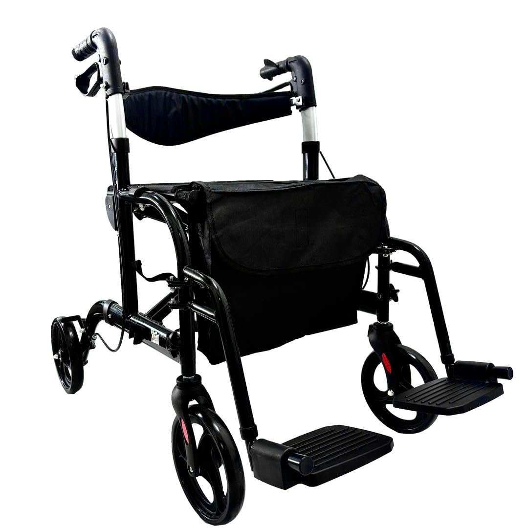 ved Silla De Ruedas 2 En 1 - Diseño Plegable Con Asiento Cómodo, Frenos De Seguridad, Y Altura Ajustable - Ayuda Para Adultos Y Personas Mayores En Movilidad Y Autonomía
