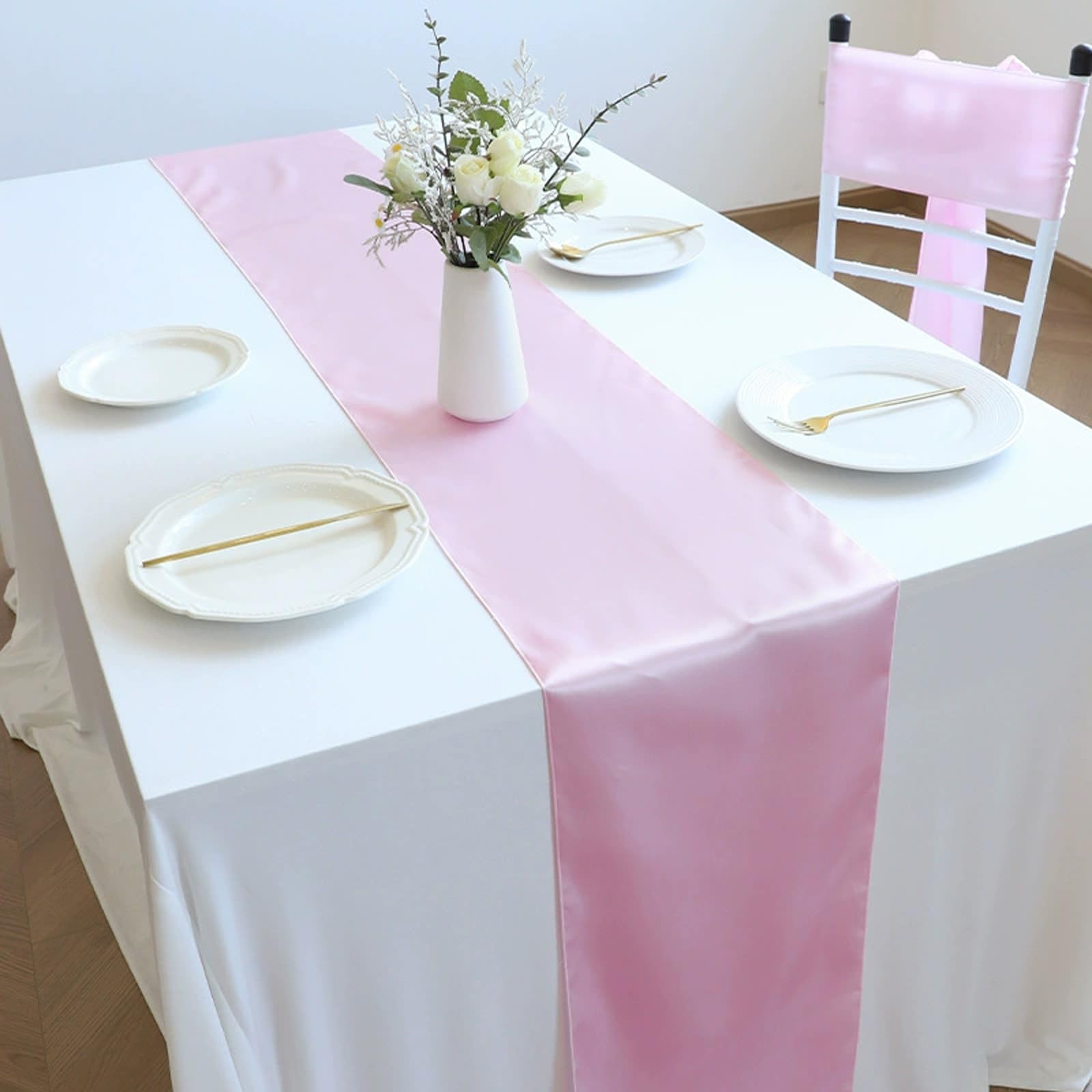 20 Packs Light Pink Table-runner 11.8*108.26in Long Bright Silky And Smooth Table Runners For Wedding Banquets Birthday Party