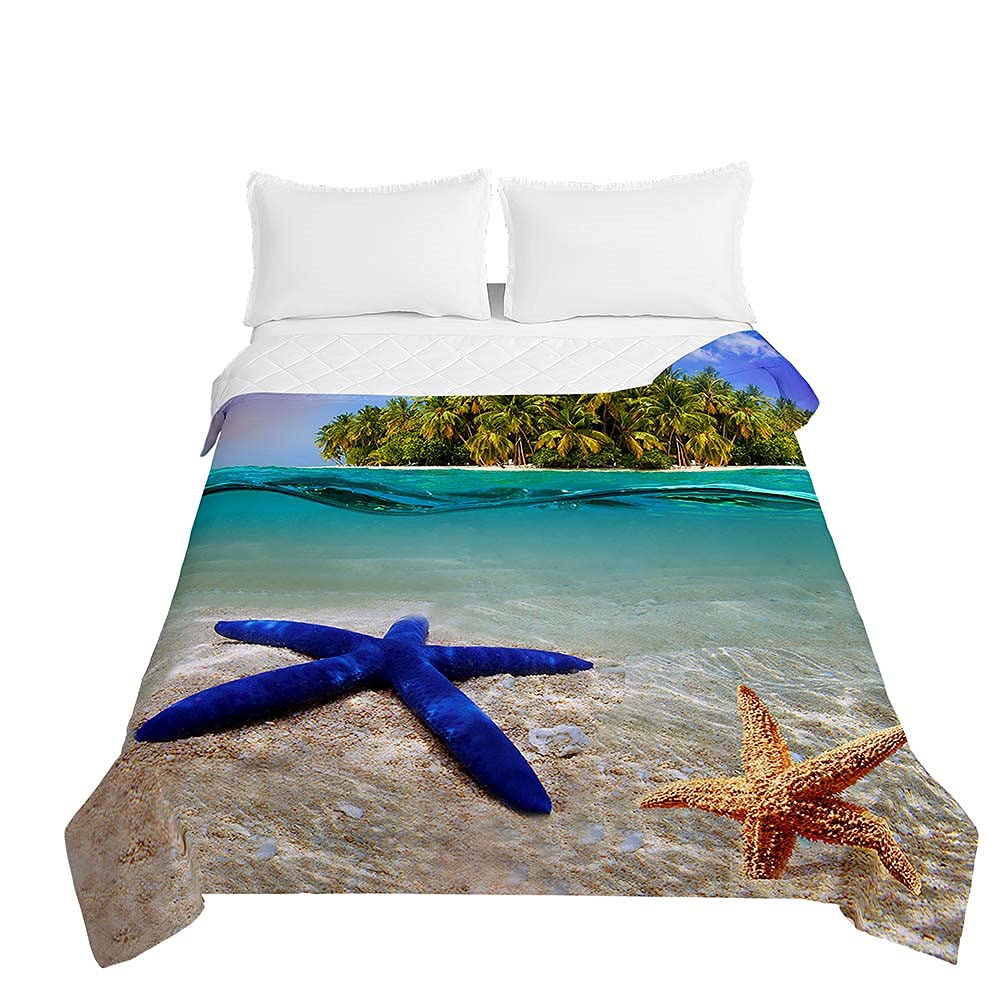 Chickwin Couvre Lit Matelassée Imprimé de Galaxie Dessus de Lit Doux Couverture de lit Microfiber Couvre-lit Réversible Printemps Été Jeté de Lit (100x150cm,lumière des étoiles