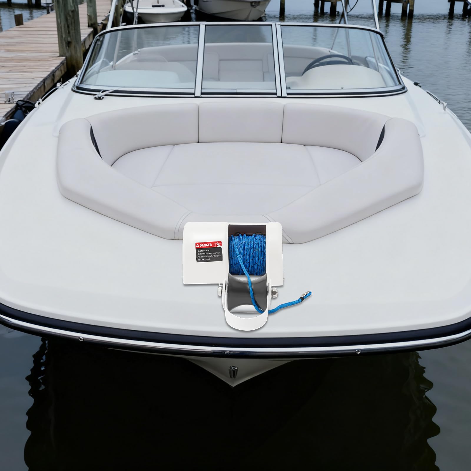 12V ElektrischeBoot Ankerwinde Seilwinde, Funkfernbedienung Boot Ankerwinde mit 30m Ankerseiles für Schnellbooten,Fischerbooten,Motorbooten 25LBS Bootsanker