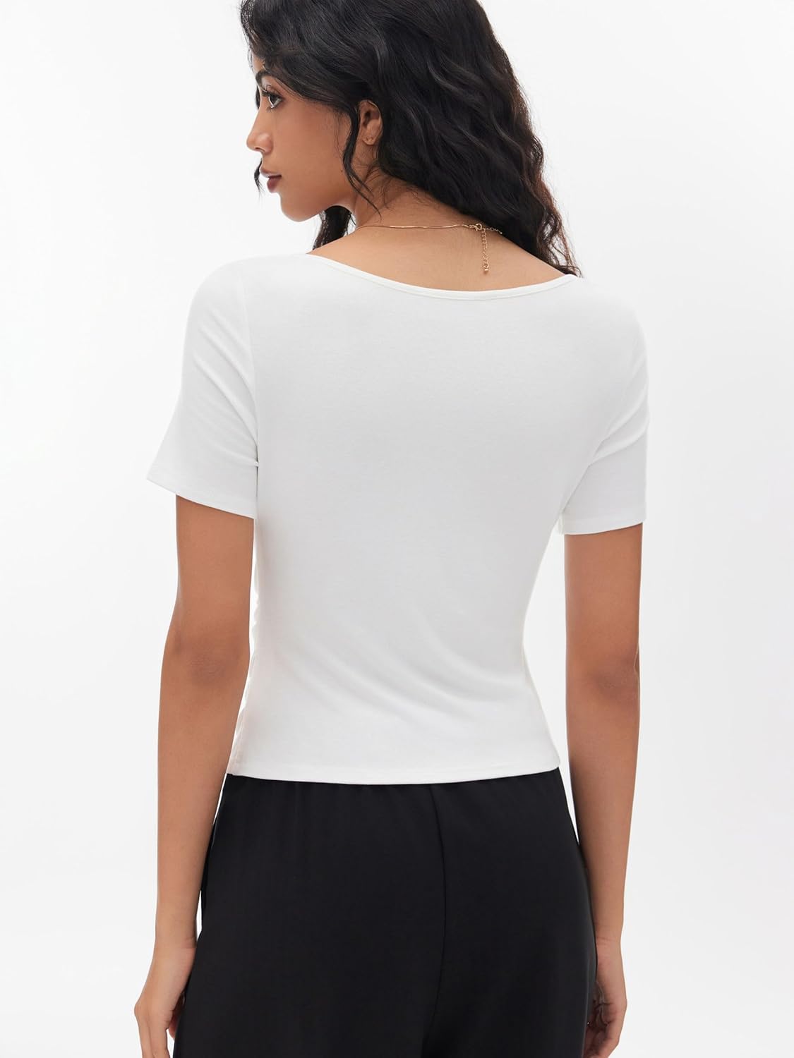 CIDER Women's Crop Top Cowl Neck Ruched Lightweight Short Sleeve Fitted Tops Casual Summer Outfits - Image 6