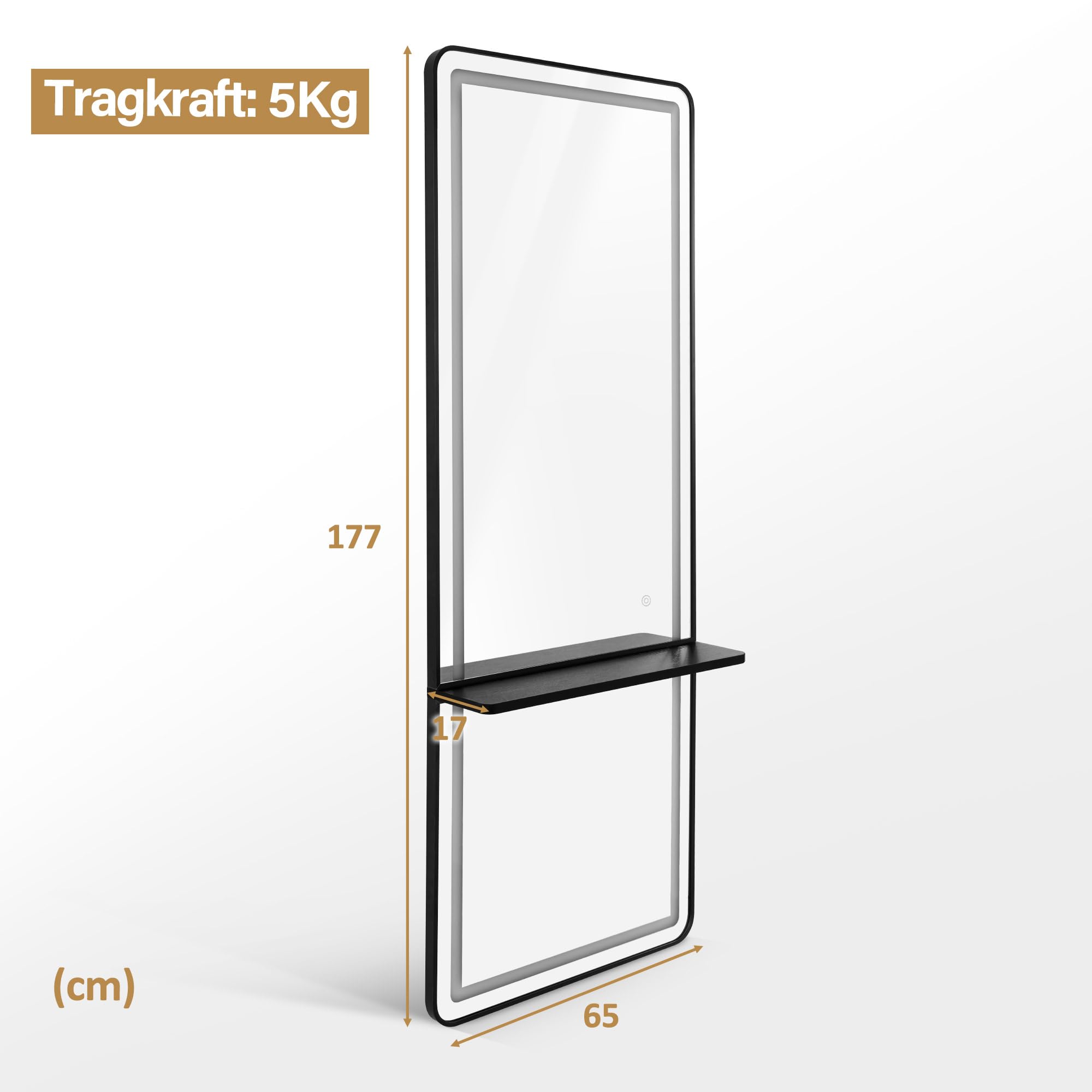 Miroir Mural Avec éclairage LED - 3 Couleurs Dimmables - 177x65cm - Blanc/or