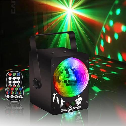 Bola de discoteca RGB luz de fiesta 2 en uno luces de discoteca de DJ activadas por sonido luz estroboscópica con control remoto para fiestas de