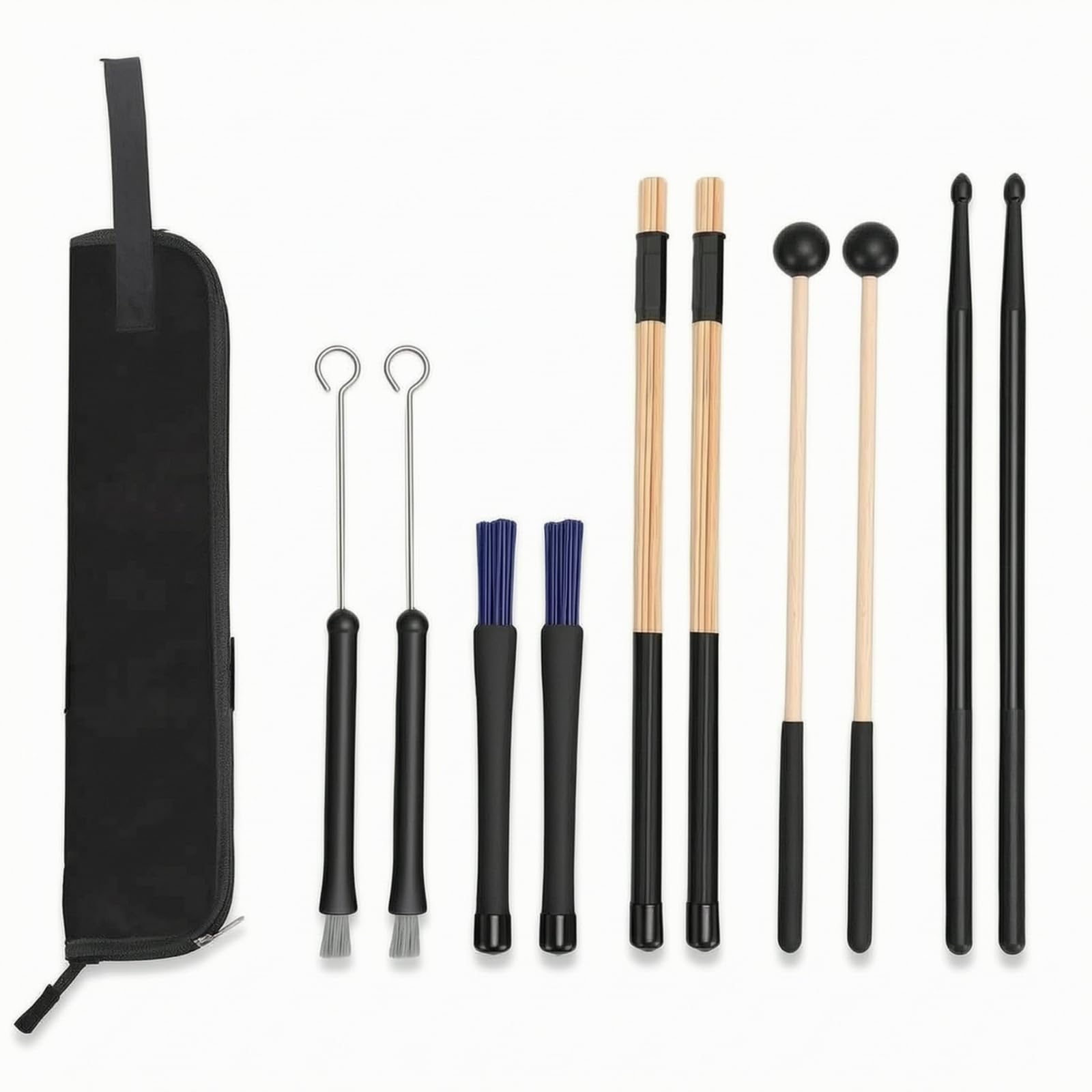 TISHITA Drumstick Bundle Kit Percussioni Bacchette Spazzole Bundle Mallet con Custodia Protezione da Polvere E Graffi Adatto a Studio Prove Trasporti