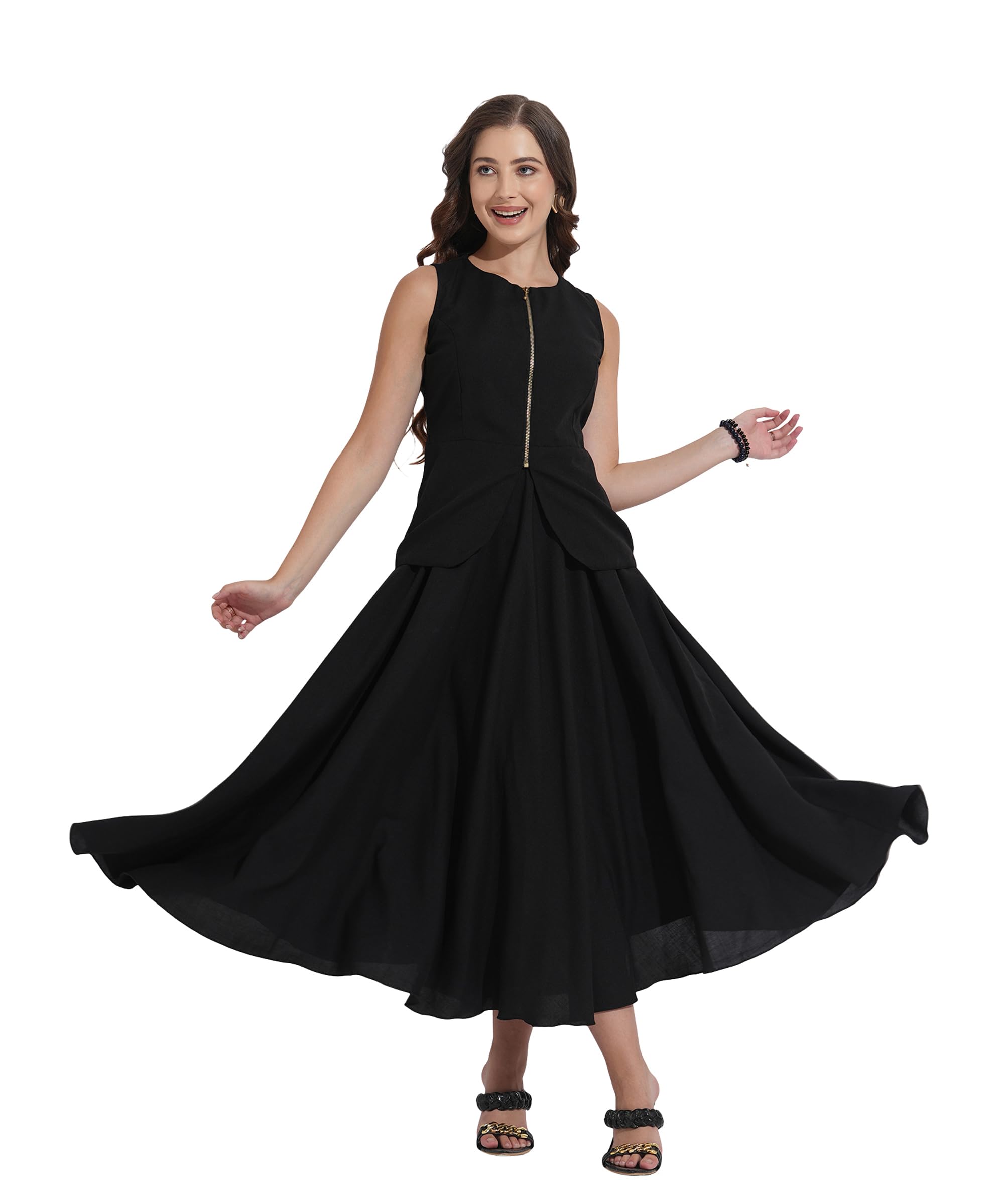 fashfun clothing Fashfun Women's Black Solid Linen Blend Waistcoat with Flared Skirt Cordset-picture-23