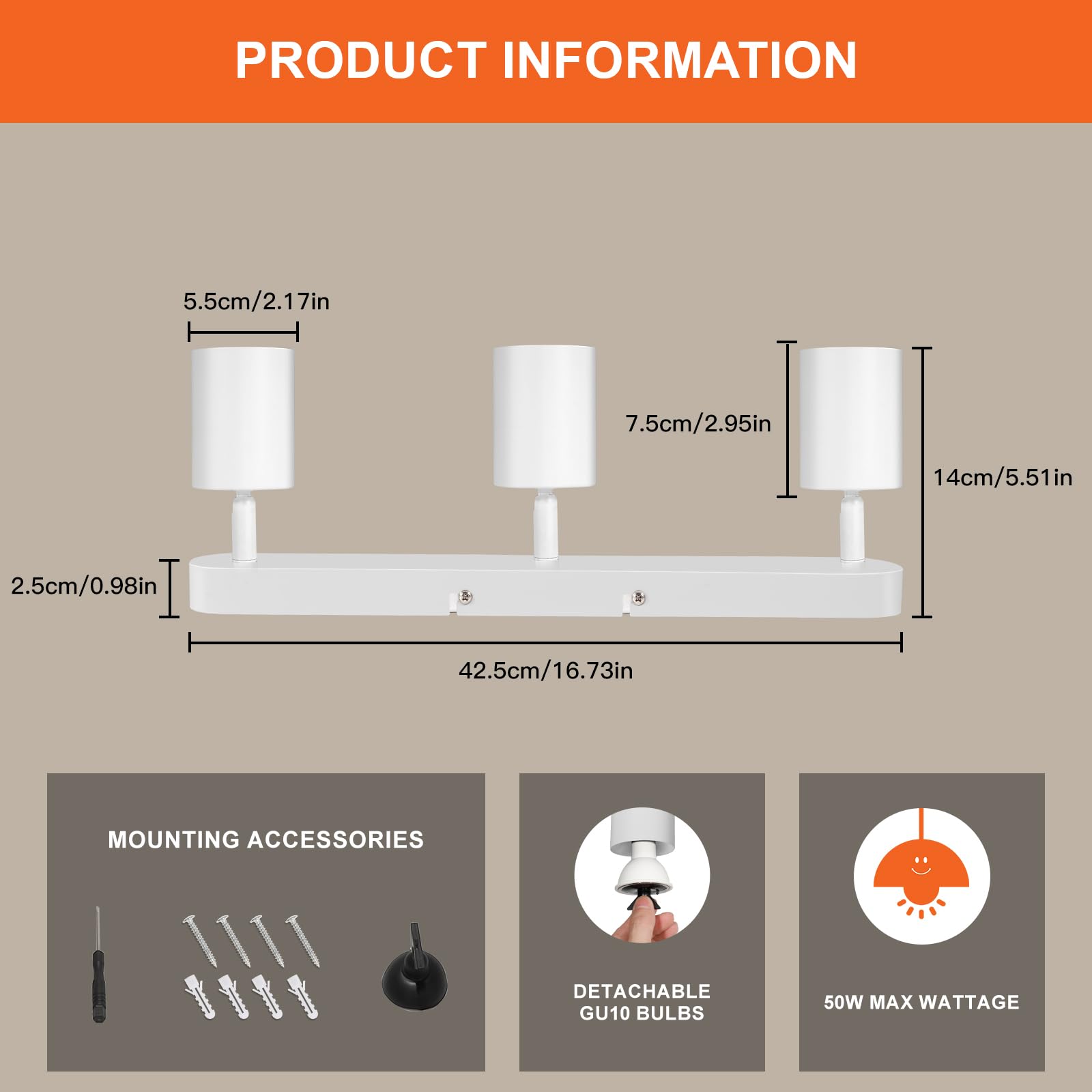 Ketom GU10 Lámpara de Techo con 3 Focos, Focos de Techo Ajustables y Giratorios, Blanco Apliques Techo Interior Orientable, Modernas Focos para el Techo para Cocina, Salon, Dormitorio, Sin Bombilla