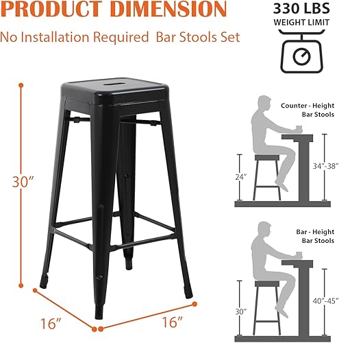 Miniatura 9 de Taburetes de bar de metal para isla de cocina, taburete de bar de 24 pulgadas de 4, taburetes de bar apilables para interiores y exteriores, silla