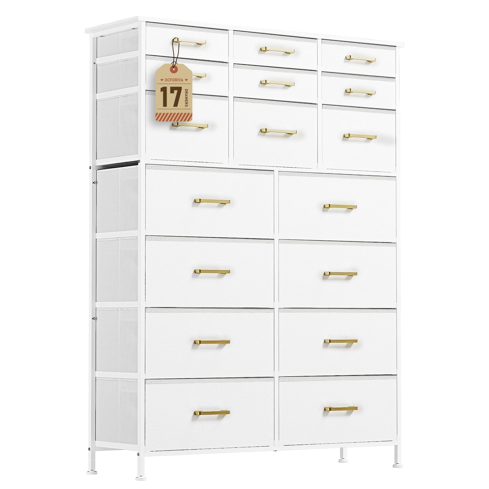 Dresser, Tall Dressers for Bedroom with 17 Drawers, Dresser for Bedroom & Chest of Drawers for Bedroom, Faux Leather Front, Tall White Dresser Organizer, Big Dressers for Bedroom Adult