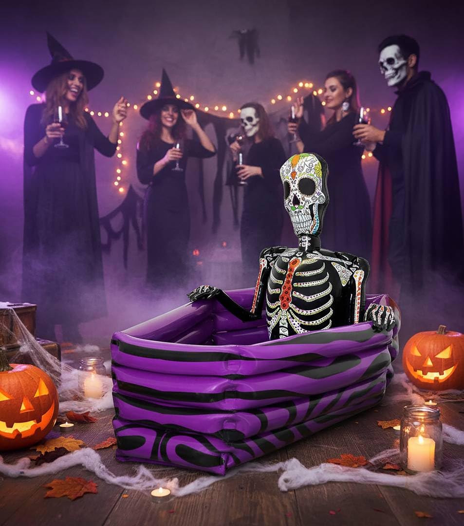 I Love Fancy Dress Black&Purple 0207Vp7slza Halloween Drinks Cooler Inflatable Coffin Day Of The Dead Skeleton Perfect For Halloween Ilovefancydress Ilfd227