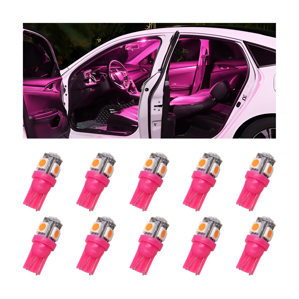 AICEL LED Light Bulb for Car, T10 LED Bulb 5SMD 5050 Chips, Replacement Bulbs for Auto Interior, Error Free Super Bright for Dome Map Door Courtesy License Plate Dashboard Lights