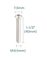 Vista 3 de Tornillos de cabeza de botón M4-0.7 x 1-1/2 "(40 mm) Tornillos de cabeza de botón (100 piezas) 18-8 Acero inoxidable 304 Allen Hex Drive Tornillo