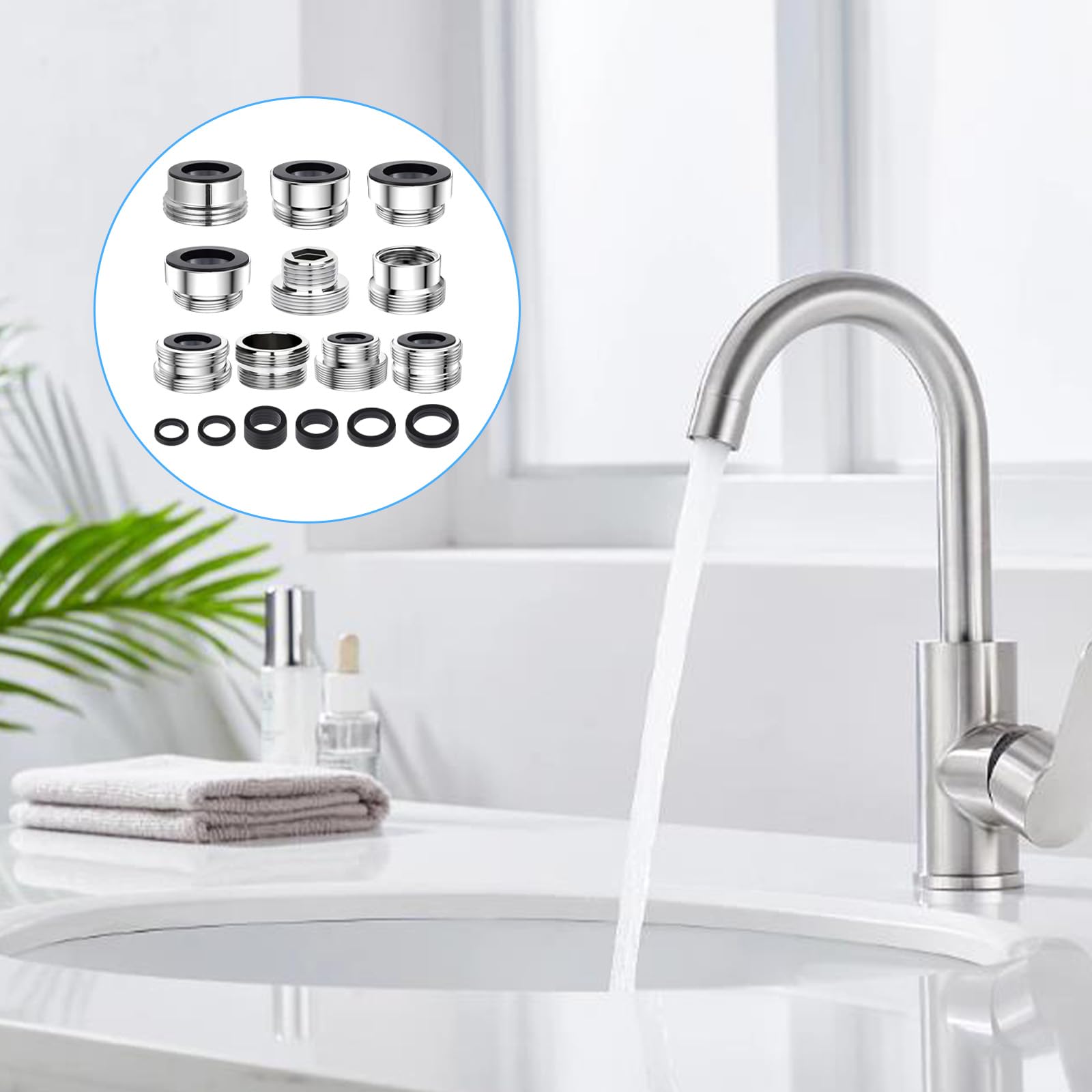 Foonary 10 adattatori universali per rubinetto, con guarnizioni e doppia filettatura, per tubo da giardino e tubo dell'acqua, adatti per rubinetto della cucina e della casa