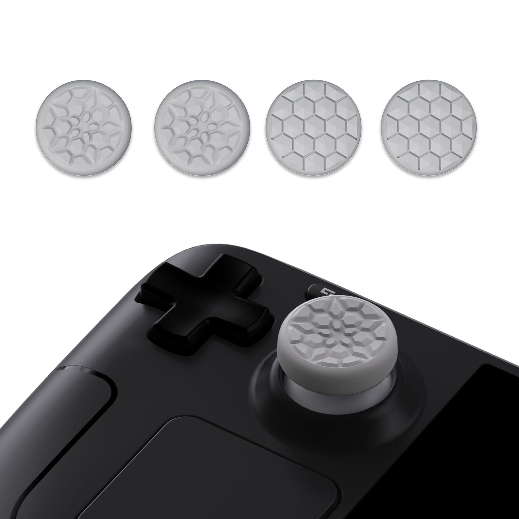 playvital Thumb Grip Caps for Steam Deck LCD, for PS Portal Remote Player Silicone Thumbsticks Grips Joystick Caps for Steam Deck OLED - Diamond Grain & Crack Bomb Design Fleeting Gray — view 2