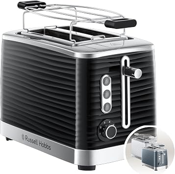 Russell Hobbs Toaster [for 2 slices] Inspire black, high quality glossy construction (extra wide toast slots, bread head, 6 frying stages + defrosting and heating function)