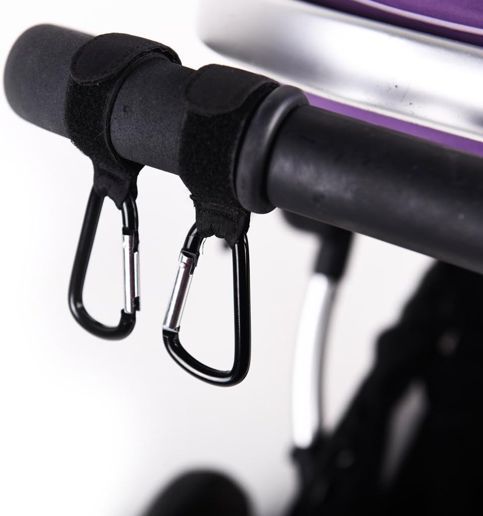 Stroller Hooks 2 Extra Strong Buggy Clips, Universal Fit for Strollers, Hook Bags Securely (Black)