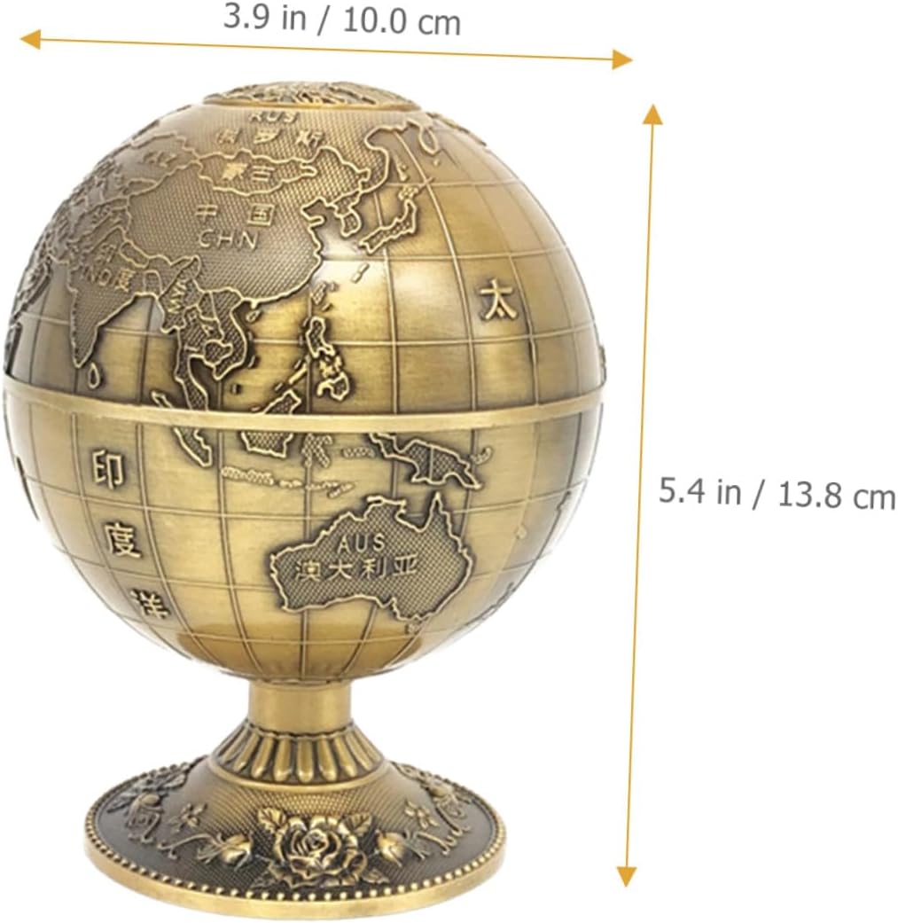 Press-type Toothpick Holder Box with Sphere Earth Map Design Classic Copper Toothpick Dispenser for Home Dining Table