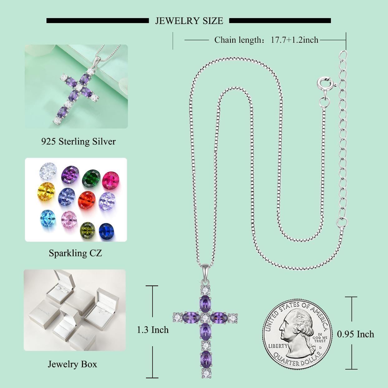 STARCHENIE Cross Necklace for Women 925 Sterling Silver Crucifix Pendant Necklaces Birthstone Jewelry Religious Gift for Her - Image 6