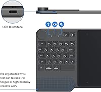 Vista 5 de HUION Inspiroy Keydial KD200 Tableta de dibujo inalámbrica, tableta gráfica Bluetooth con dial de teclado, 5 teclas expresas personalizadas