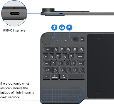 جهاز لوحي للرسم اللاسلكي HUION Inspiroy Keydial KD200، جهاز لوحي رسومي بلوتوث مع قرص لوحة مفاتيح، 5 مفاتيح سريعة مخصصة، قلم خالٍ من البطارية، جهاز لوحي فني مقاس 8.9x5.6 بوصة يعمل مع أنظمة التشغيل Windows وMac وAndroid