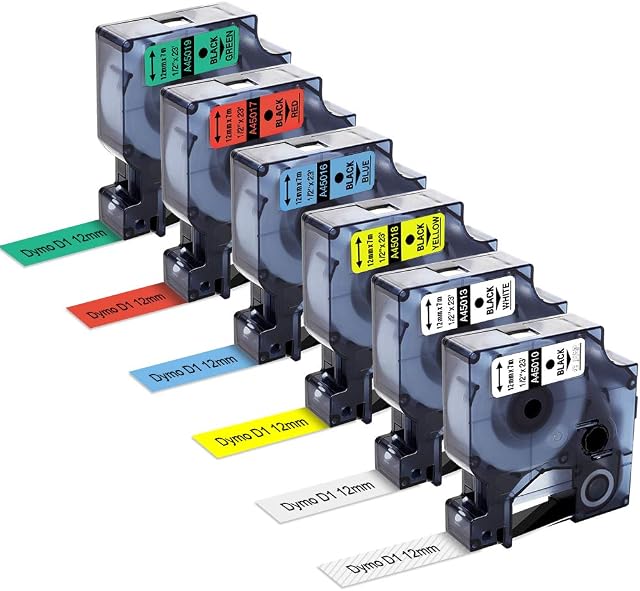 6X MarkField Compatible Label Tape Replacement for Dymo D1 45013 Color Tape 12mm x 7m Work for DYMO LabelManager 160 210D 280 420P 360D 500TS PnP, LabelWriter 450 Duo Label Maker, 6-Pack