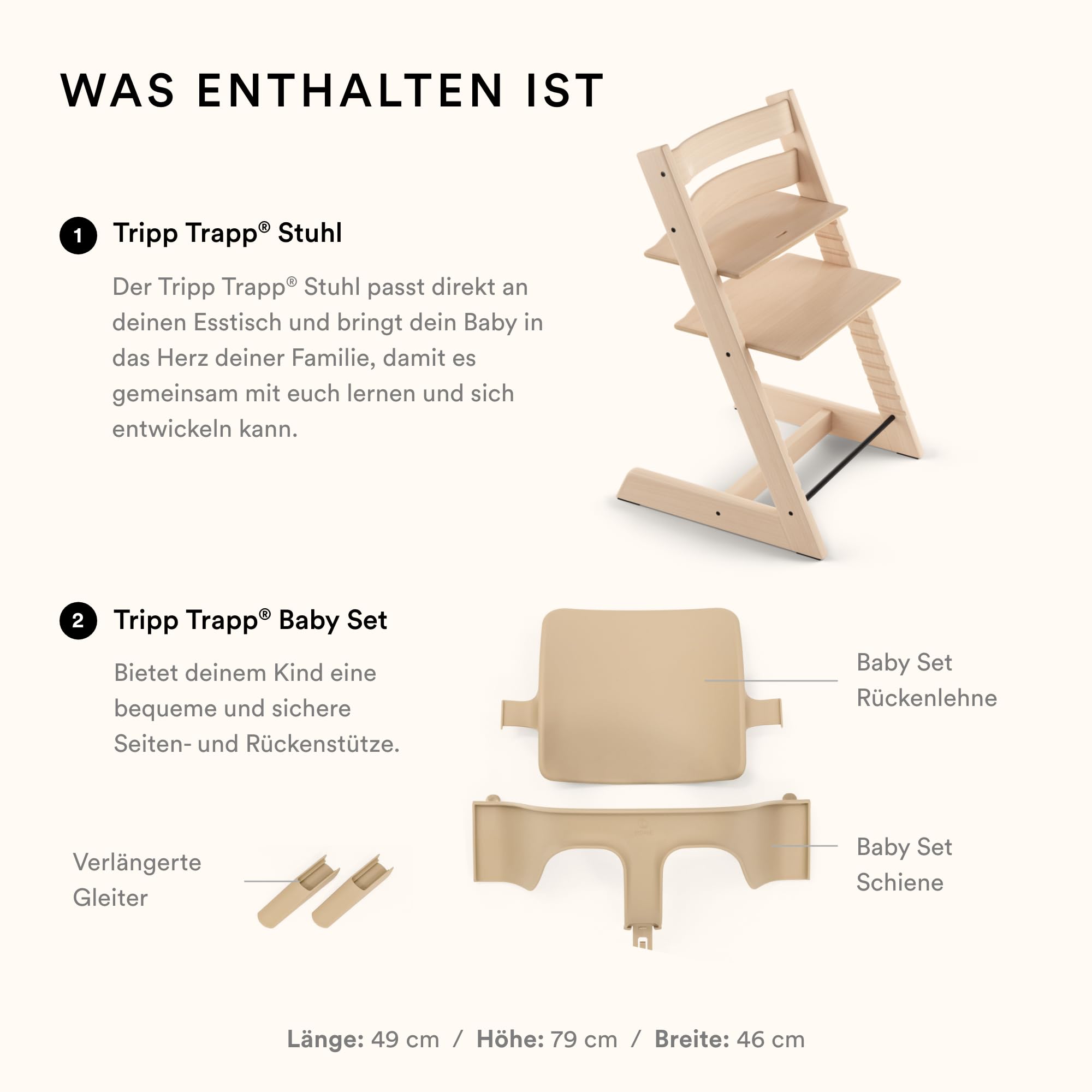 Stokke Tripp Trapp Hochstuhl, White - Inklusive Stuhl + Baby Set2 für Kinder von 6-36 Monaten - Verstellbar, ergonomisch & leicht zu reinigen