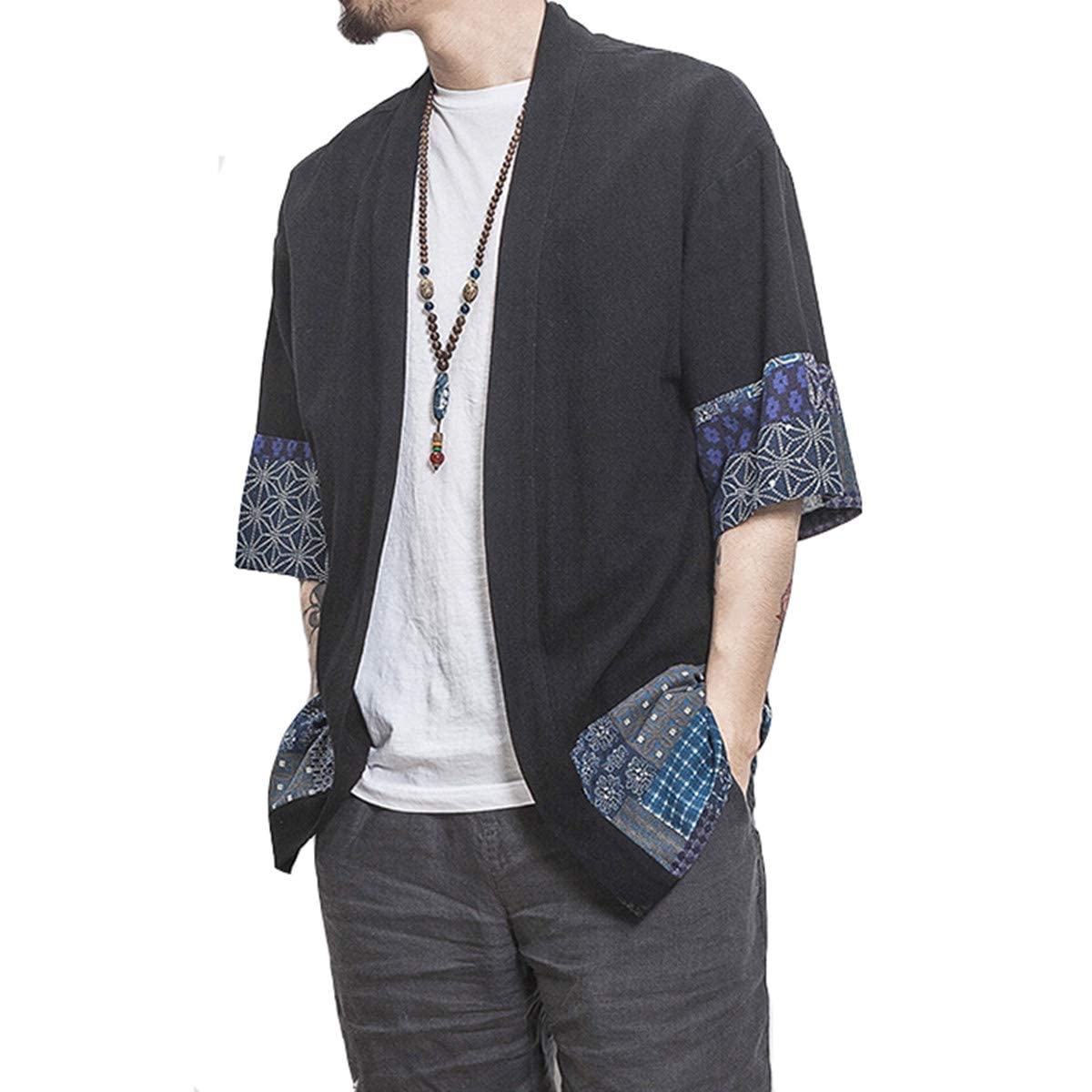 perdontoo Camicia Kimono T-Shirt Uomo Cardigan Giacca Top Casual Camicetta Vintage Elegante Estiva Coppia